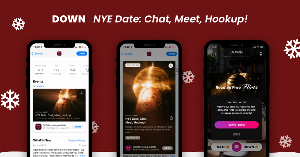 DOWN Dating App: NYE Date: Chat, Meet, Hookup!